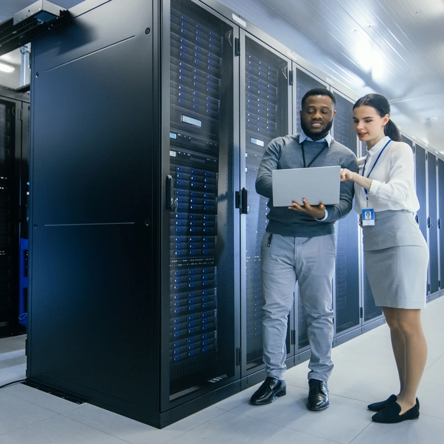 workers in a server room